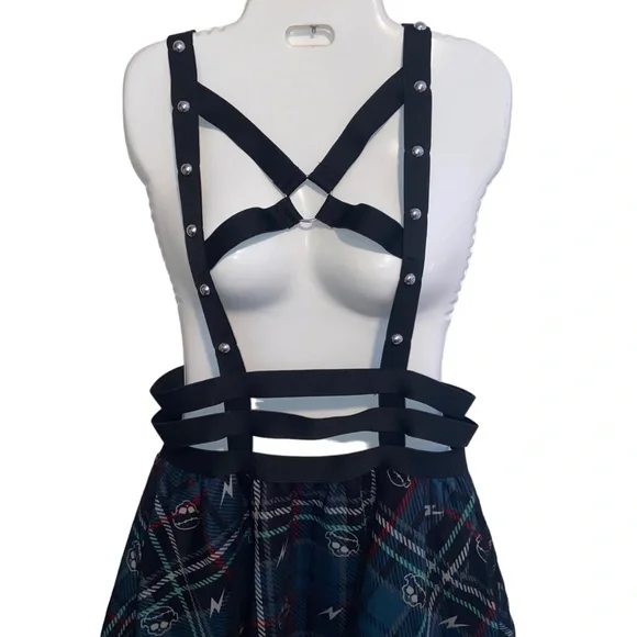 Monster High Frankie Stein Her Universe Dress Medium Skulls Goth Suspenders Cage - Picture 4 of 11